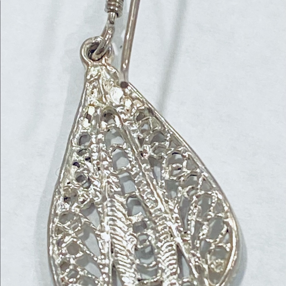925 Silver Leaf Shape Dangle Earring - image 4